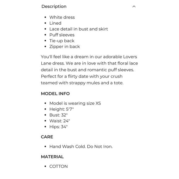 Selfie Leslie Lovers Lane Dress Womens XL Fit Large White Lace Trim Puff Sleeve - Picture 16 of 16